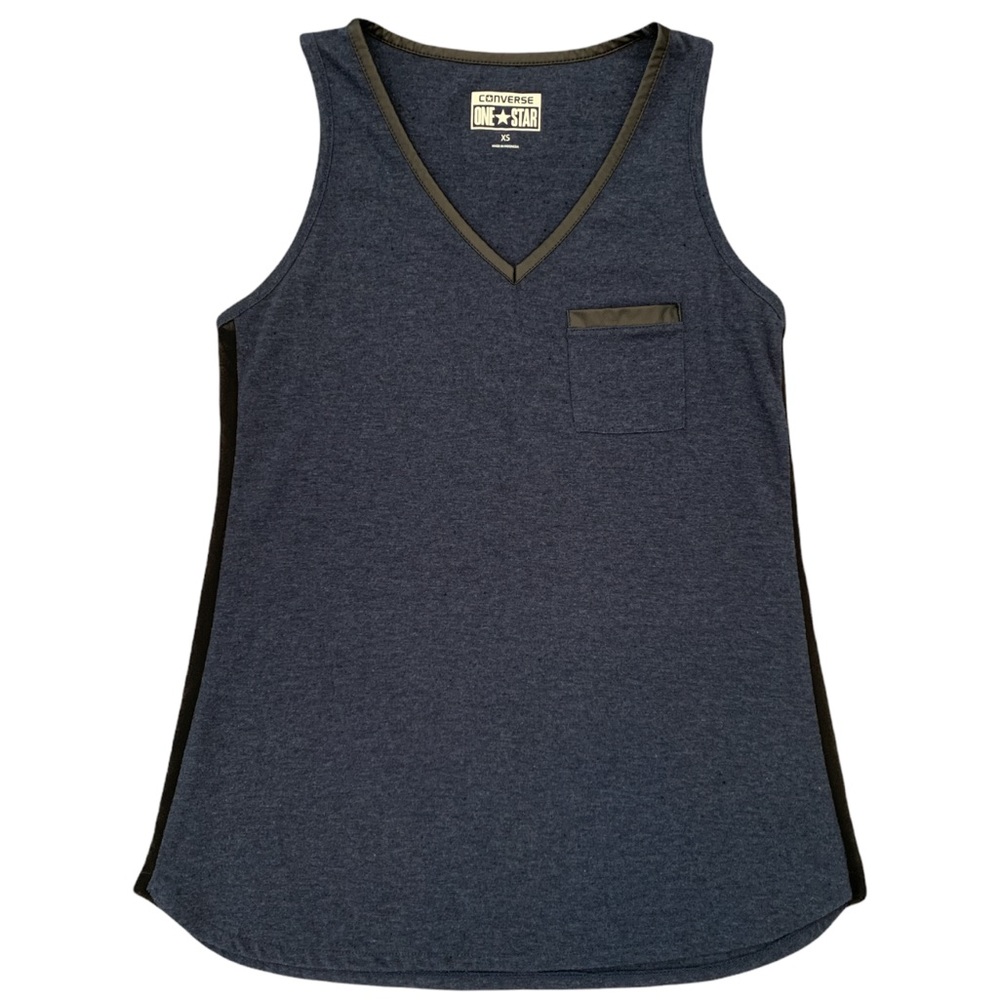 Converse Navy Sleeveless Shirt with Black Faux Leather Trim and Mesh Size XS